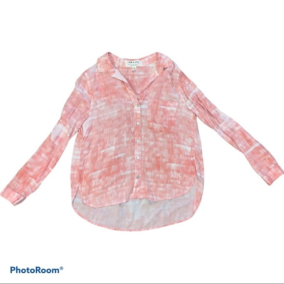 Anthropologie Cloth & Stone Pink & White Marine Button Down Top Blouse Medium - Picture 4 of 9